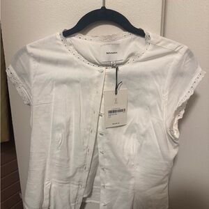 Reformation White Button-Front Blouse with Eyelet Trim
